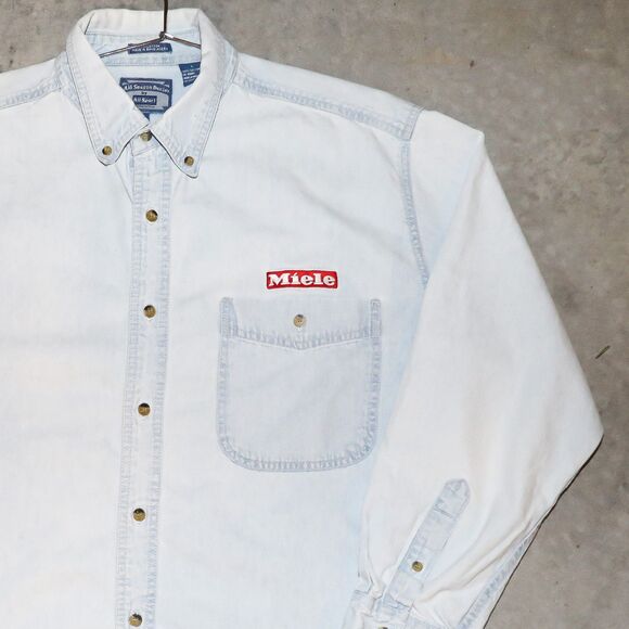 Vintage 80s Light Wash Denim Miele Cotton Collared Button Down Mens Shirt Size L - Picture 4 of 5